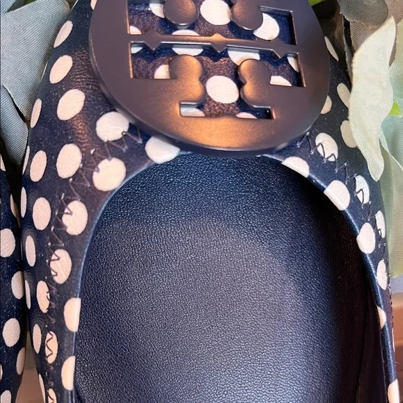 Tory Burch Minnie Travel Ballet with logo Napa leather Polka Dot Flats - Picture 7 of 16